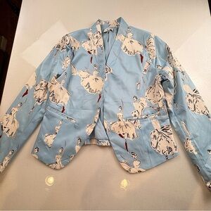 Ovi Sky Blue Novelty Blazer Ballet Dancers Print Lightweight Fabric
